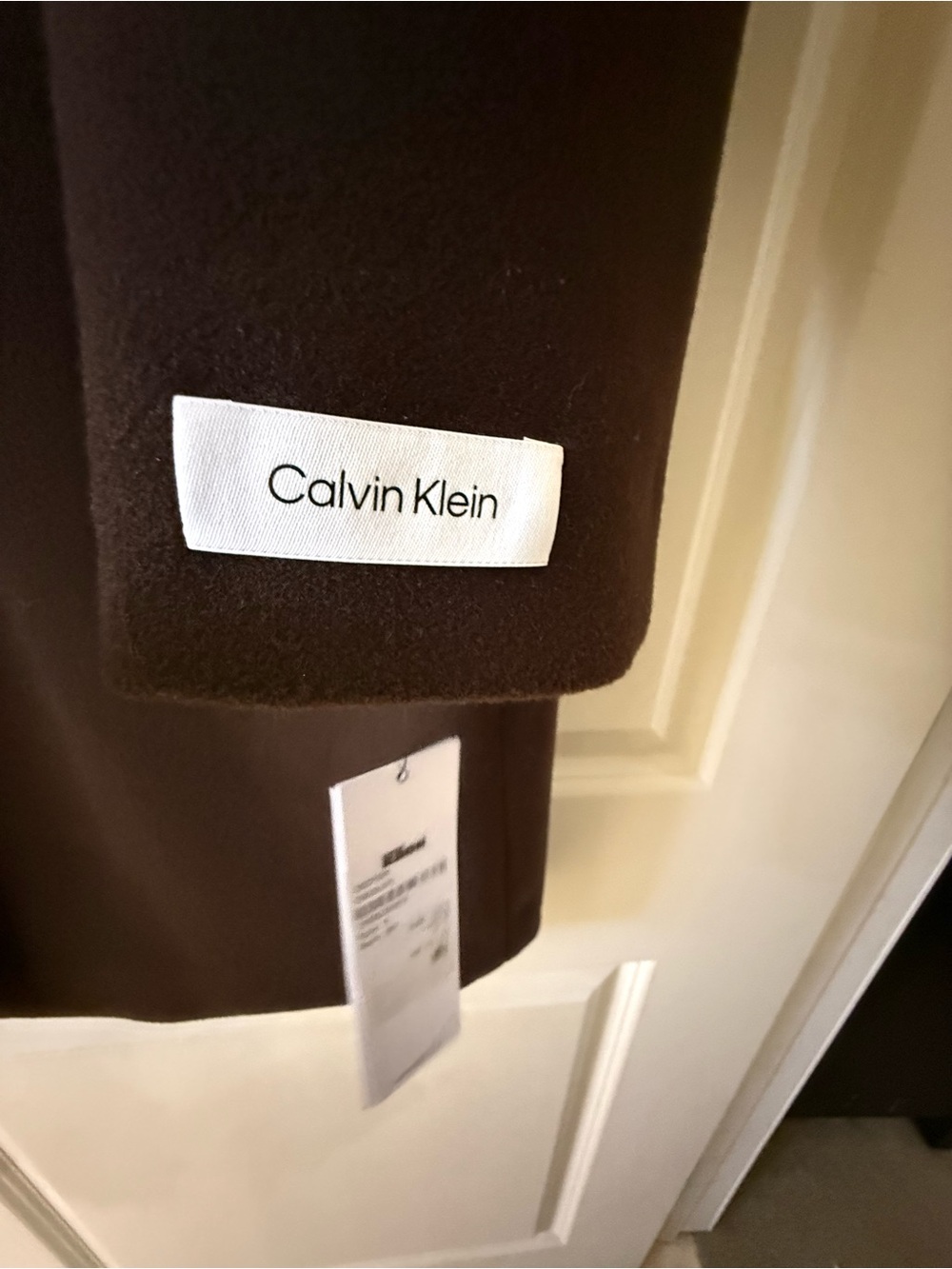 Calvin Klein Dark Brown Tailored Wool-Blend Pea Coat - Picture 3 of 3